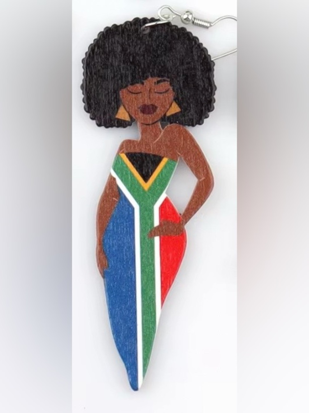South Africa Flag Afro Wooden Dangle Earrings | African Statement Earrings
